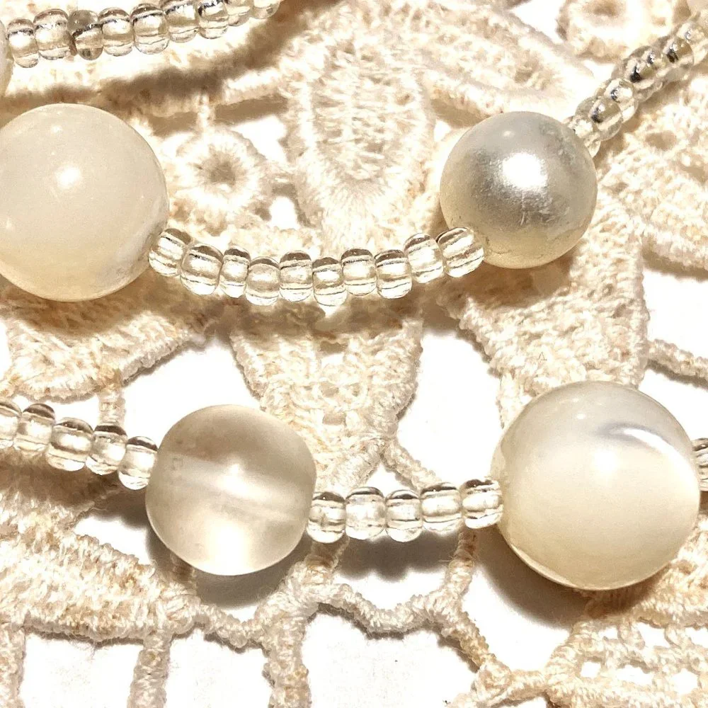 Murano White & Clear Glass Beaded Strand Necklace